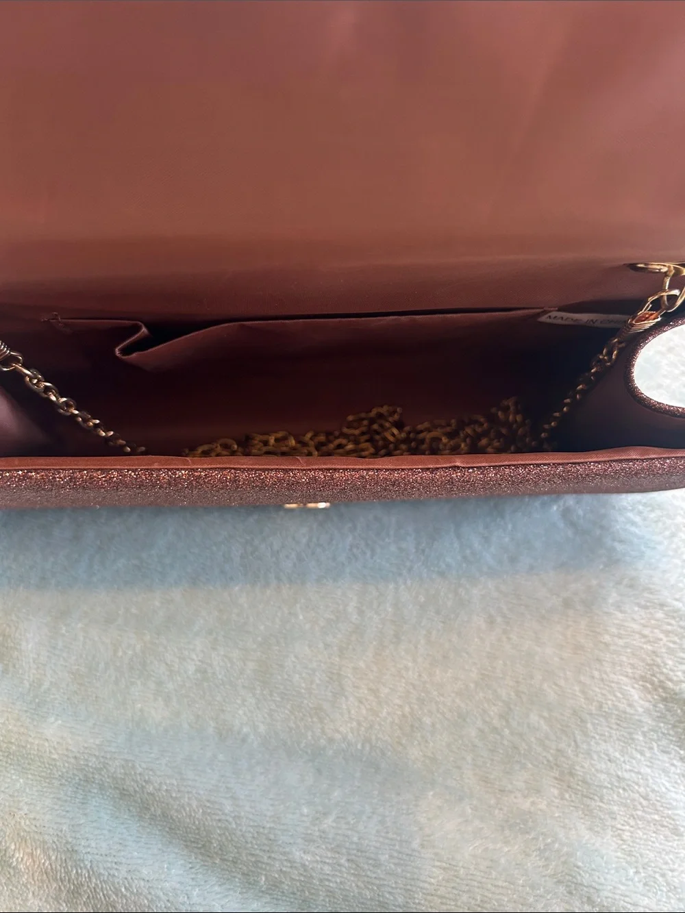 Glitter Envelope Clutch/Crossbody — Sparkling Bronze with Gold Trim